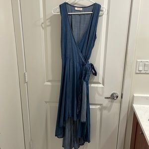 A-line lightweight jean wrap dress